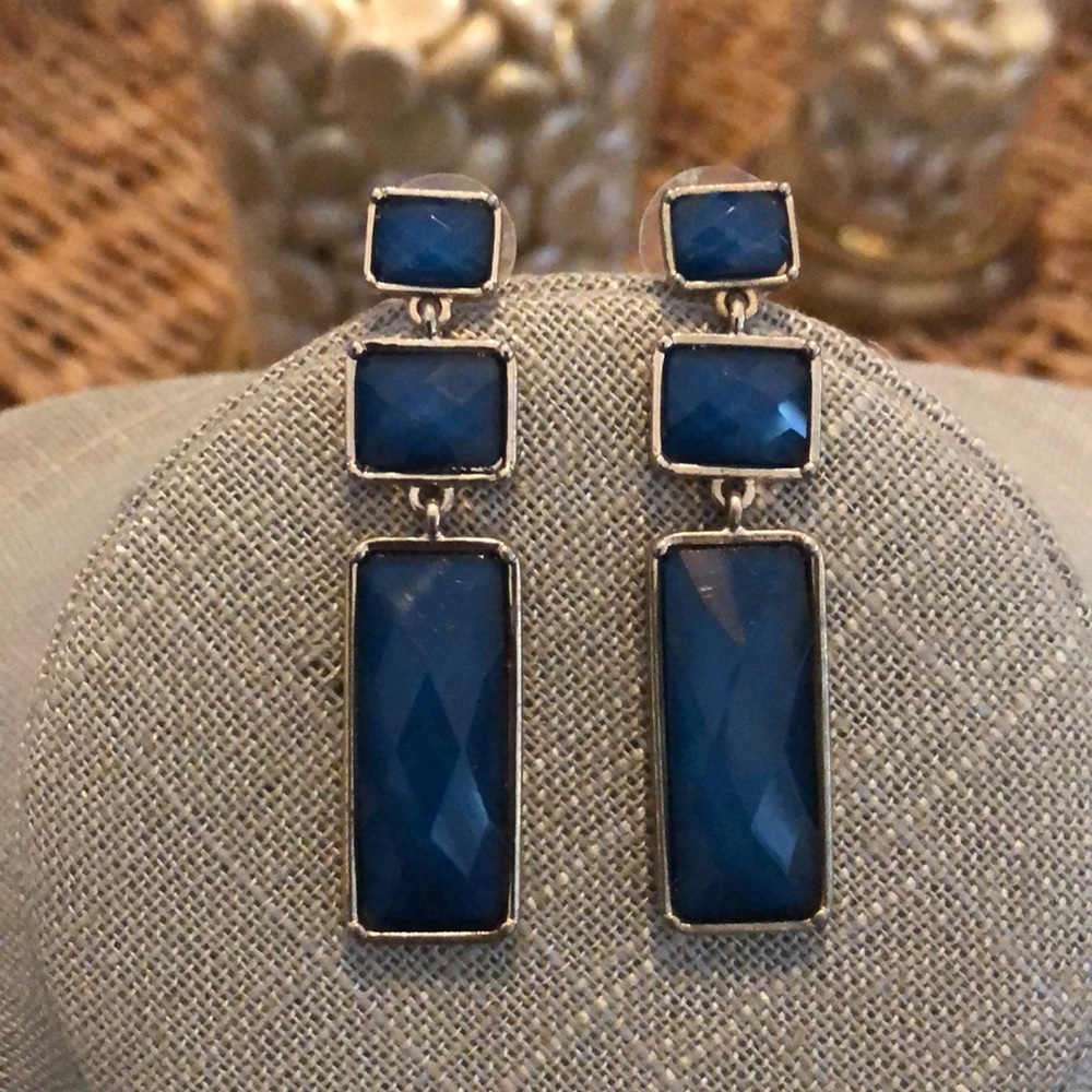 Three Blue Rectangle Earrings